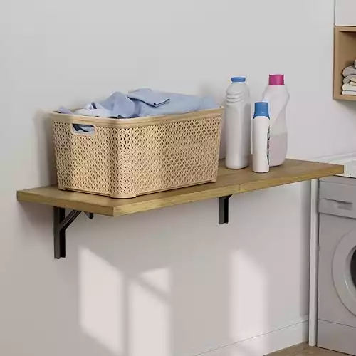 INHABIT UNION Fold Down Table Wall Mounted,Wall Mounted Folding Table for Small Spaces,Functional Hanging Desk for Home Laundry Room,Office Workstation,Study Work Bench and Kitchens(Oak)