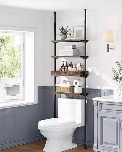 ALLZONE 4-Tier Over The Toilet Storage Shelf, Wood Bathroom Organizer Over Toilet Cabinet with Adjustable Shelf, Versatile Rack Fits Most Tight Space, Easy Assembly, 92" to 116" Height, Rust...